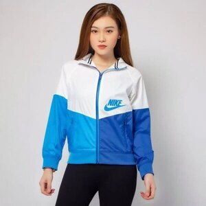 Nike Blue White Colorblock Full Zip Hooded Windbreaker GX Jacket Womens Size L